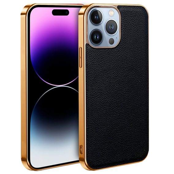 Telefontok a iPhone 14 Pro, Cowhide Leather, fekete
