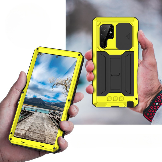 Páncélozott tok a Samsung Galaxy S22 Ultra, R-JUST CamShield Slide, sárga