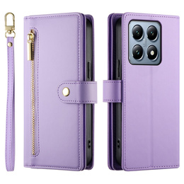 Pattintható tok a Xiaomi 14T Pro, Wallet Zipper Pocket, lila