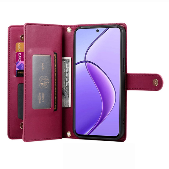 Pattintható tok a Realme 14 Pro+ 5G, Wallet Zipper Pocket, piros