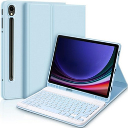Tok + billentyűzet Samsung Galaxy Tab S9 FE, Leather Pen Slot, világoskék