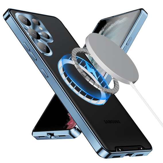 Kameravédő tok Samsung Galaxy S23 Ultra, CamShield MagSafe, átlátszó / kék