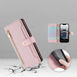 Pattintható tok a iPhone 16E, Wallet Zipper Pocket, rózsaszín