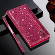 Pattintható tok a Samsung Galaxy A56 5G, Wallet Zipper Pocket Glittery, rózsaszín