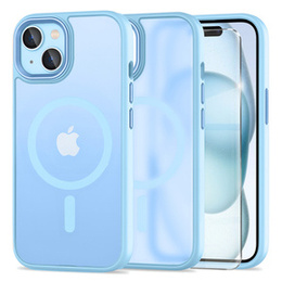 Tok iPhone 15-hoz, MagSafe, ERBORD Matt Case, kék + képernyőüveg