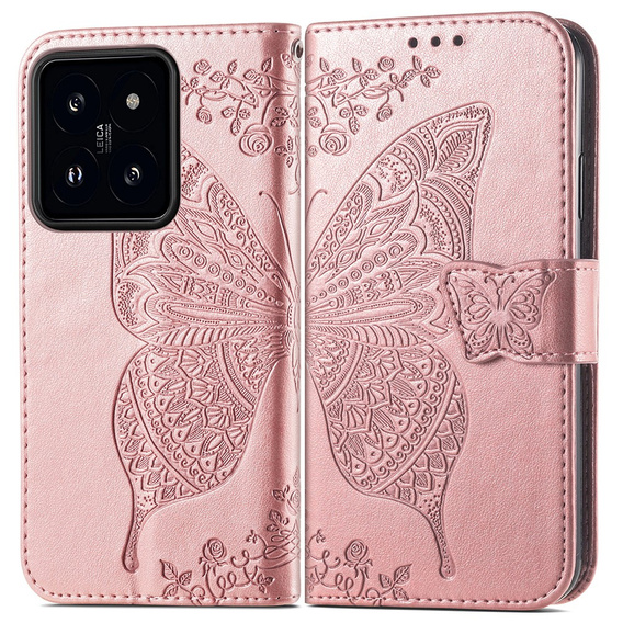 Pattintható tok a Xiaomi 14T Pro, Butterfly, rózsaszín rose gold