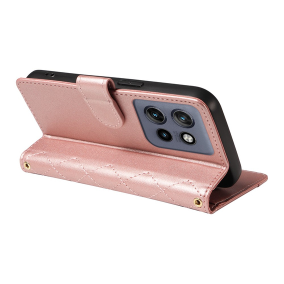 Flap tok Motorola Edge 50 Neo / Motorola ThinkPhone 25, Rhombus Crossbody Leather, rózsaszín rose gold