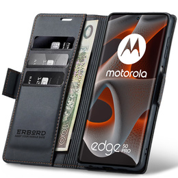 Tok Motorola Edge 50 Pro, ERBORD Glossy Litchi, pénztárca patenttal, fekete