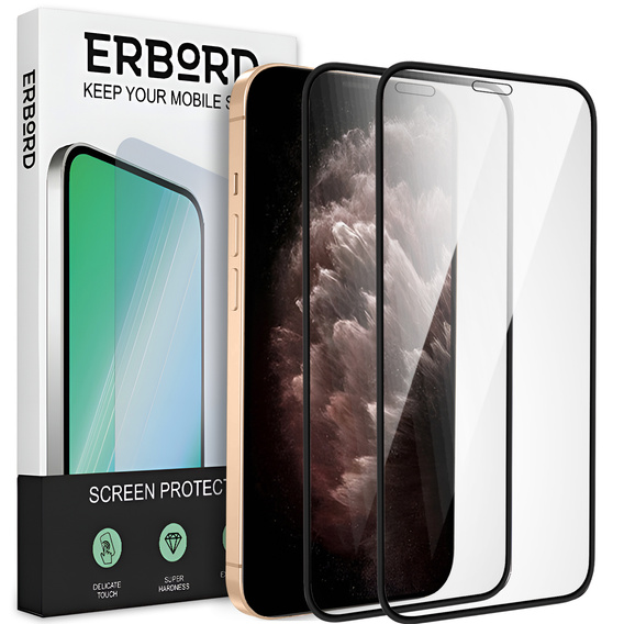 2x edzett üveg a iPhone 12 Pro Max, ERBORD 3D teljes képernyő