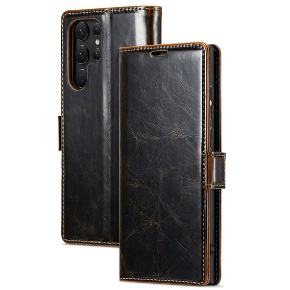 Pattintható tok a Samsung Galaxy S23 Ultra, ERBORD Waxy Wallet, barna