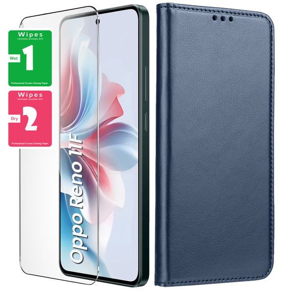 Tok Oppo Reno 11F 5G készülékhez, Smart Magnet, sötétkék + 9H üveg