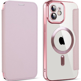 Pattintható tok a iPhone 12, RFID Wallet MagSafe CamShield, rózsaszín