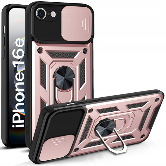 Páncélozott tok iPhone 16E, CamShield Slide, rózsaszín + edzett üveg 9H