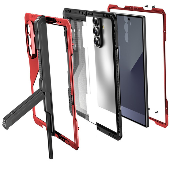 Páncélozott tok Samsung Galaxy Z Fold6 5G készülékhez, alumínium, állvánnyal és tolltartóval, fekete