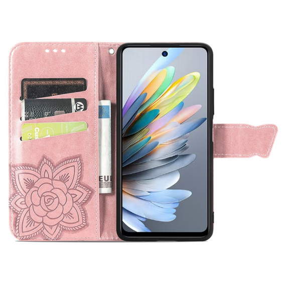 Pattintható tok a Motorola Moto G15 / Motorola Moto G15 Power, Butterfly, rózsaszín rose gold