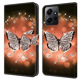Pattintható tok a Xiaomi Redmi Note 12 4G, Wallet, butterfly and crystals, fekete