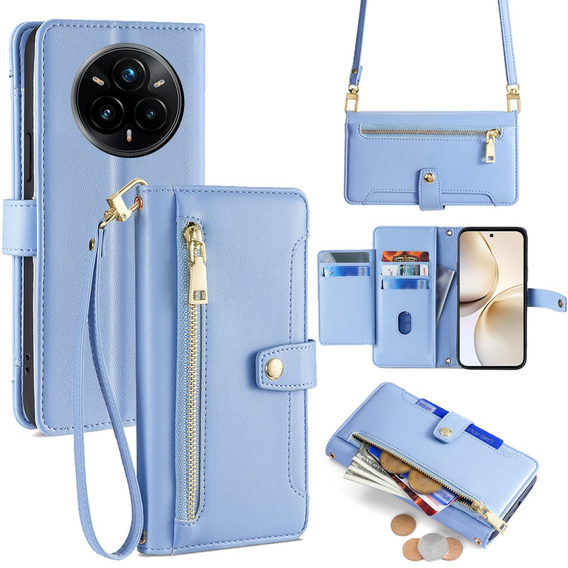 Pattintható tok a Realme 14 Pro+ 5G, Wallet Zipper Pocket, kék