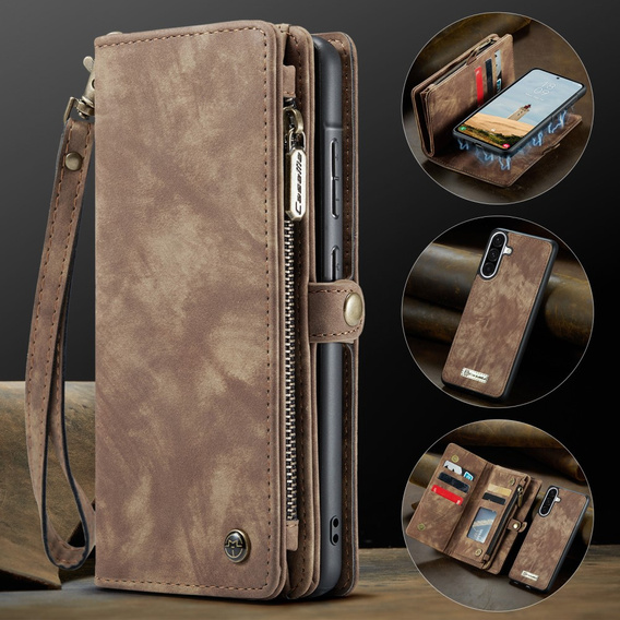 CASEME tok Samsung Galaxy A56 5G, Retro Leather Wallet, szíjjal, barna