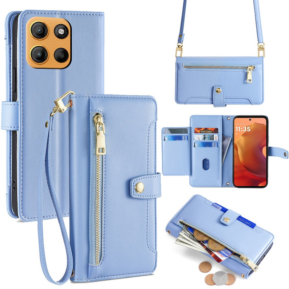 Pattintható tok a Motorola Moto G15 / G15 Power, Wallet Zipper Pocket, kék
