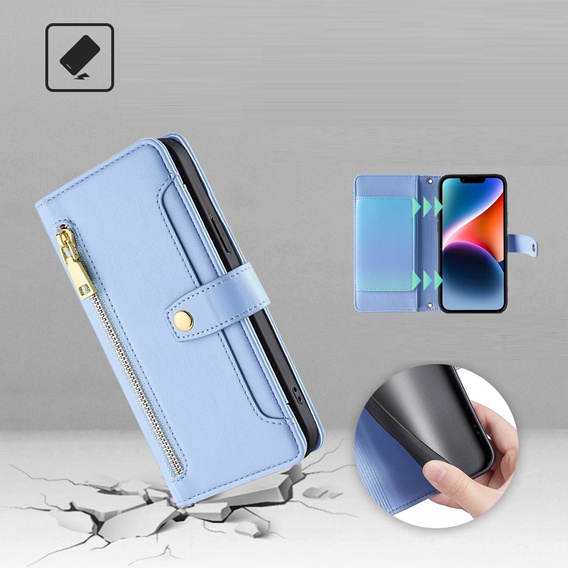 Pattintható tok a Xiaomi Redmi Note 13 5G, Wallet Zipper Pocket, kék