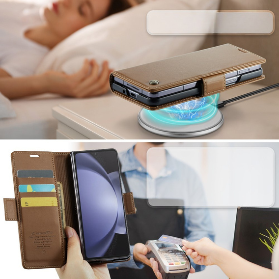 CASEME flip tok Samsung Galaxy Z Fold6 5G, Litchi Wallet, barna