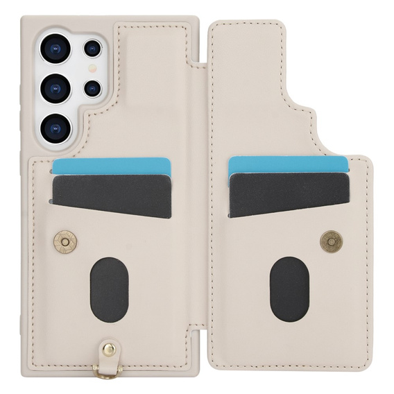 Tok Samsung Galaxy S24 Ultra, Leather Flower Card Slot, bézs színű