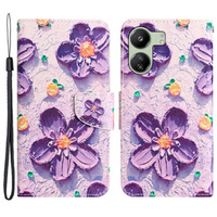 Pattintható tok a Xiaomi Redmi 13C / Poco C65, Wallet, Painted Flowers, lila