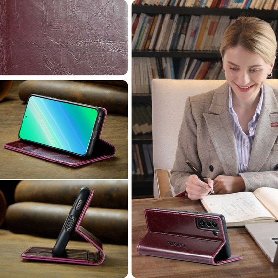 Pattintható tok a Samsung Galaxy S23, ERBORD Waxy Wallet, piros