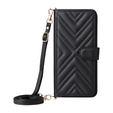 Tok patenttal a Honor 400 5G-hez, Crossbody Leather Wallet, fekete