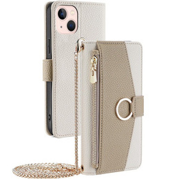 Flip tok iPhone 13, Wallet Zipper Pocket, tükörrel, fehér