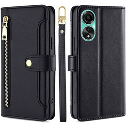 Pattintható tok a Oppo A78 4G, Wallet Zipper Pocket, fekete