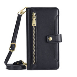 Pattintható tok a iPhone 15 Pro, Wallet Zipper Pocket, fekete