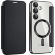 Pattintható tok a Samsung Galaxy S25 FE, RFID Wallet MagSafe CamShield, fekete