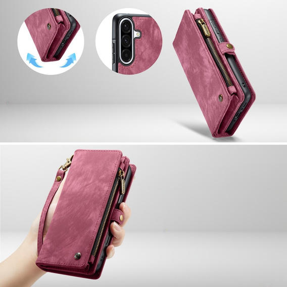 CASEME tok Samsung Galaxy A56 5G, Retro Leather Wallet, szíjjal, piros