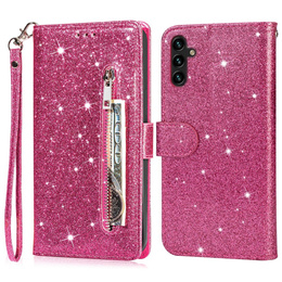 Pattintható tok a Samsung Galaxy A56 5G, Wallet Zipper Pocket Glittery, rózsaszín