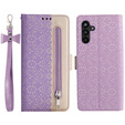 Flap tok Samsung Galaxy A35 5G, Wallet Pocket Zipper Lace, lila