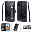 Pattintható tok a Samsung Galaxy A55, Wallet Zipper Pocket Glittery, fekete
