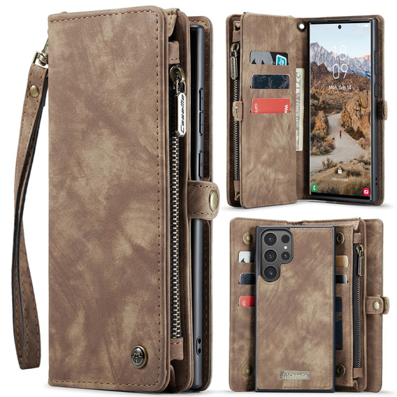 CASEME tok Samsung Galaxy S25 Ultra, Retro Leather Wallet, szíjjal, barna