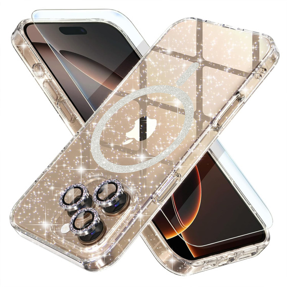 Tok iPhone 16 Pro-hoz, ERBORD Glitter MagSafe, átlátszó + képernyőüveg