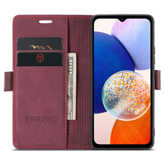 Telefontok a Samsung Galaxy A14 4G/5G, ERBORD Vintage, pénztárca patenttal, piros