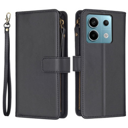 Pattintható tok a Xiaomi Redmi Note 13 Pro 4G / Xiaomi Redmi Note 14S / Xiaomi Poco M6 Pro 4G, Wallet Zipper Pocket, fekete