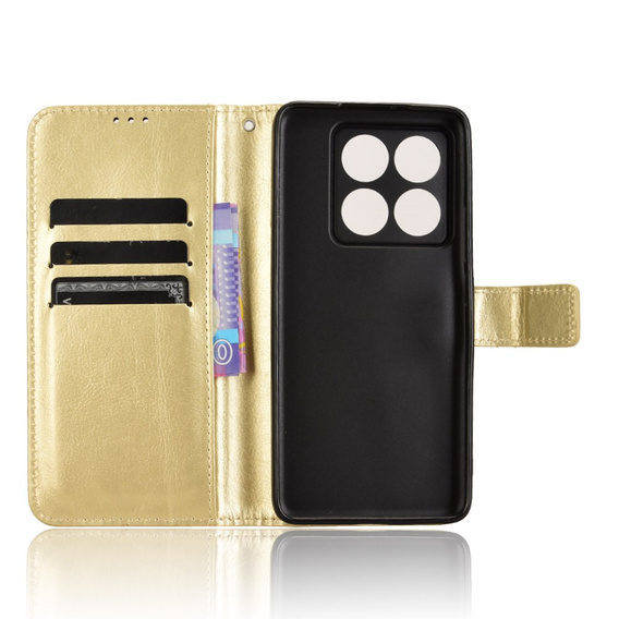 Pattintható tok a Xiaomi 14T Pro, Crazy Horse Wallet, arany