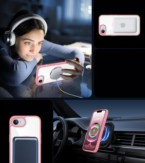 Mágneses tok iPhone 16E, MagSafe, rózsaszín + 9H edzett üveg