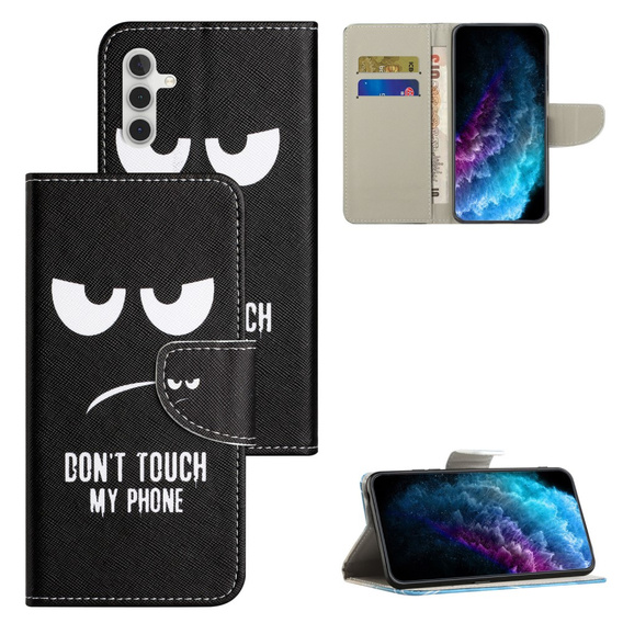 Pattintható tok a Samsung Galaxy M15 5G, Wallet, Don't Touch My Phone fekete