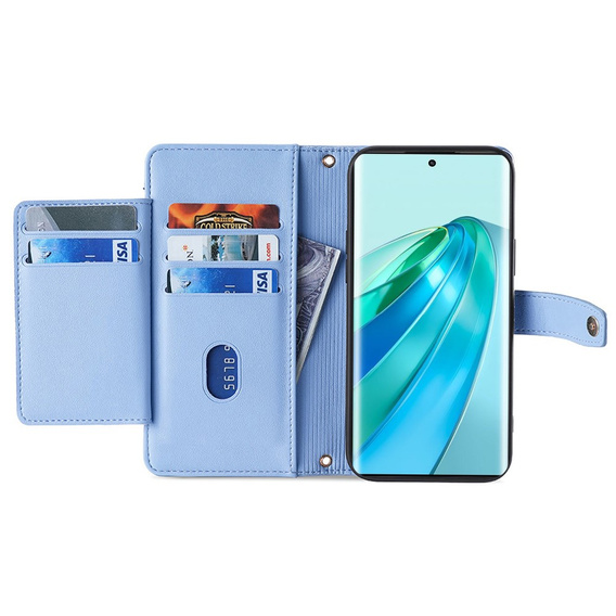 Pattintható tok a Honor Magic5 Lite, Wallet Zipper Pocket, kék