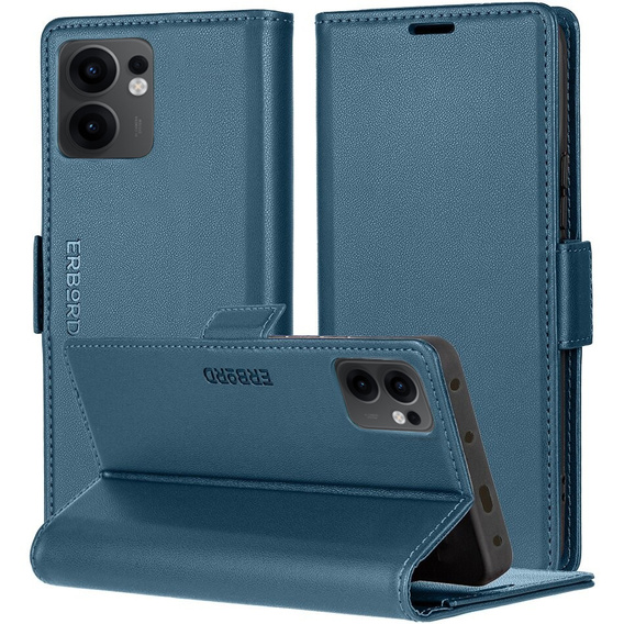Tok Oppo Reno 13F / Oppo Reno 13FS, ERBORD Glossy Litchi, pénztárca patenttal, kék