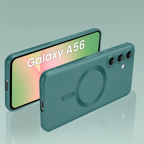 Tok Samsung Galaxy A56, ColorMag, MagSafe-hoz, zöld + 9H edzett üveg