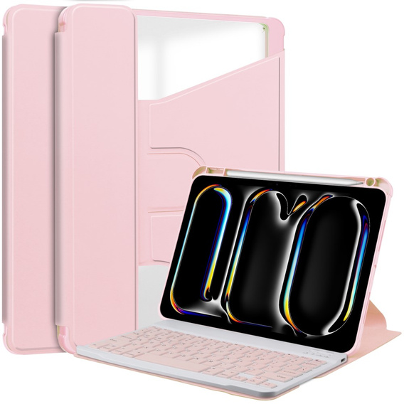 Billentyűzet tok iPad Pro 11" 2024 (5 gen.), Rotary 360° Leather, rózsaszín