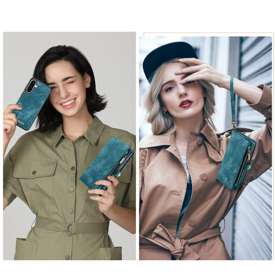 CASEME tok Samsung Galaxy A56 5G, Retro Leather Wallet, szíjjal, zöld