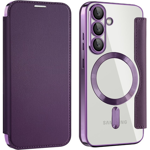 Pattintható tok a Samsung Galaxy S25, RFID Wallet MagSafe CamShield, lila